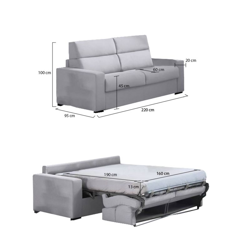 Divano Letto 3 Posti Grigio Sfoderabile Contenitore 220x95 cm, Lavabile Made in Italy - Marcon