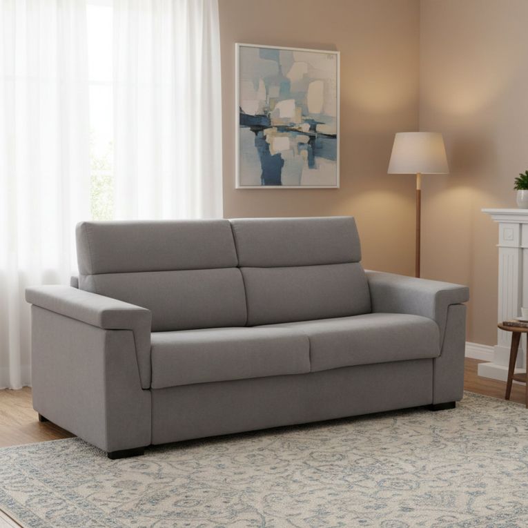 Divano Letto 3 Posti Grigio Sfoderabile Contenitore 225x95 cm, Lavabile Made in Italy - Benedetto