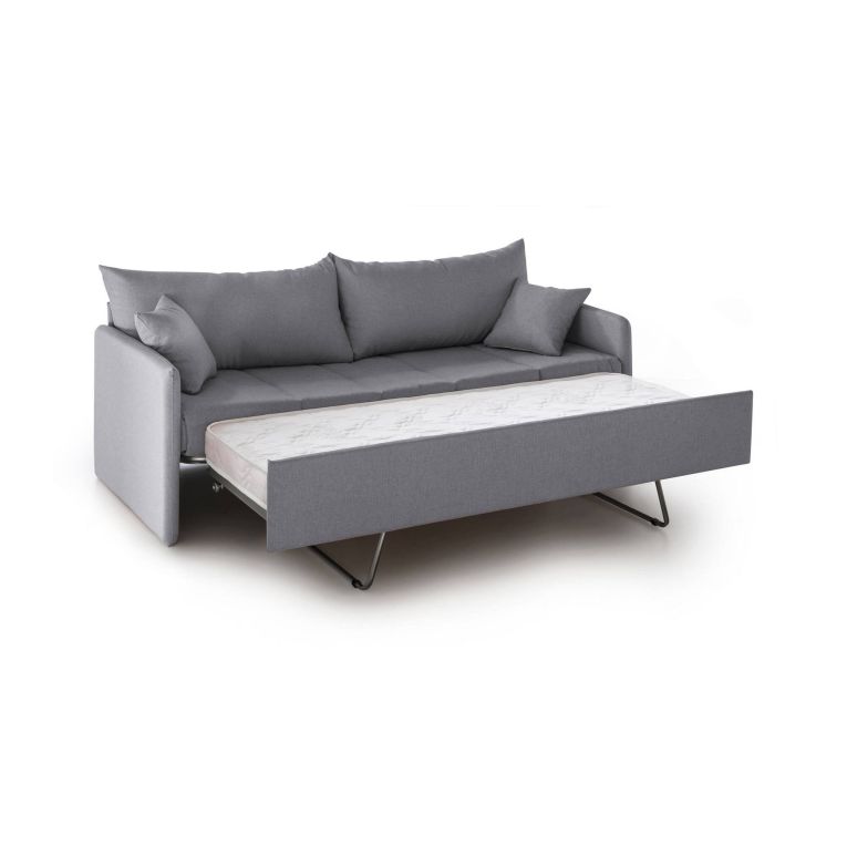 Divano Letto 3 Posti Grigio Sfoderabile Lavabile 205x86 cm, Letto Estraibile Materasso Incluso Made in Italy - Avellana