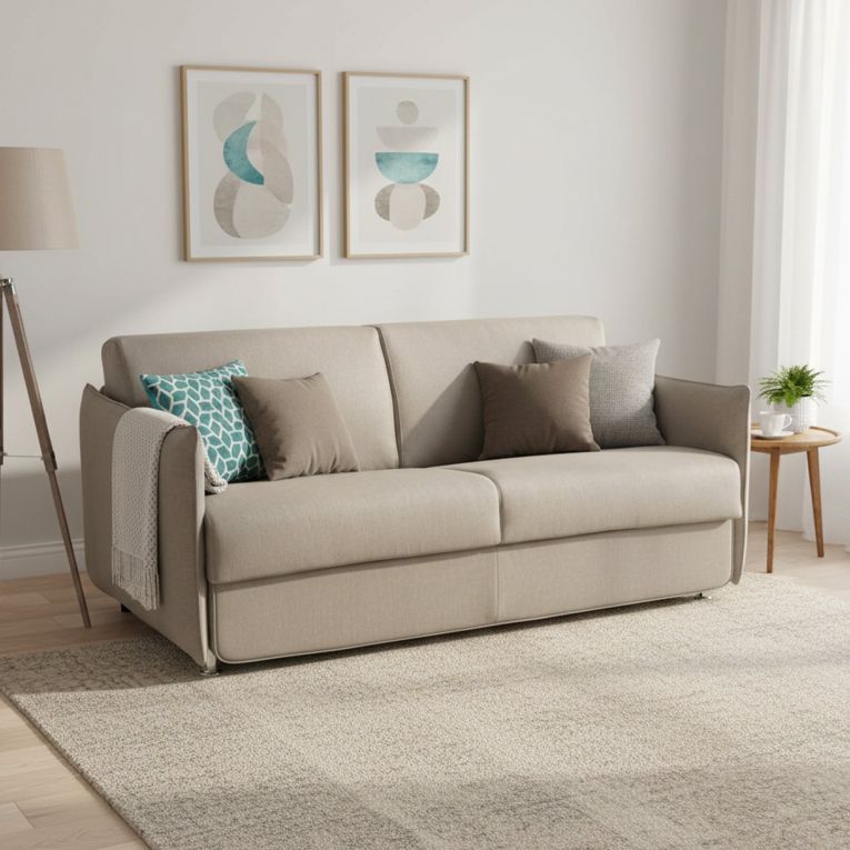 Divano Letto 3 Posti Grigio Tortora Sfoderabile Contenitore 200x95 cm, Lavabile Made in Italy - Gravere