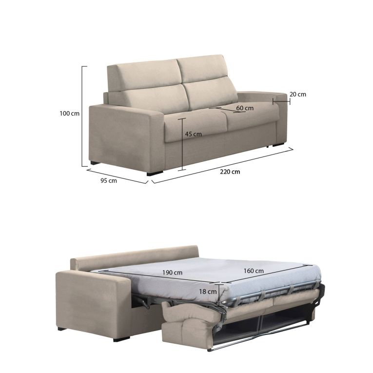Divano Letto 3 Posti Grigio Tortora Sfoderabile Contenitore 220x95 cm, Lavabile Made in Italy - Quindici