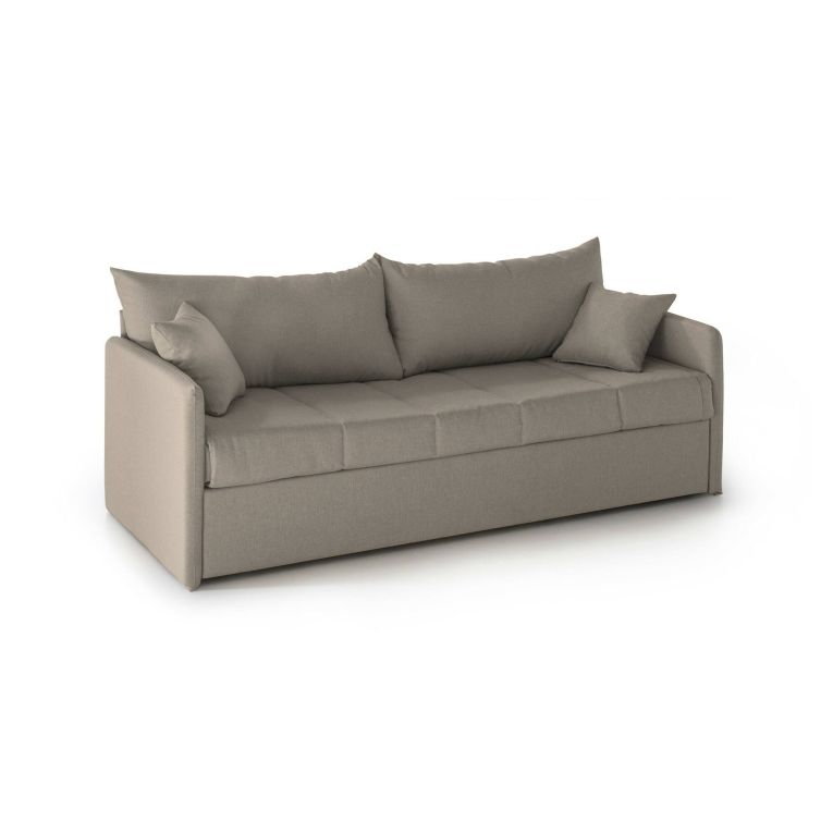 Divano Letto 3 Posti Grigio Tortora Sfoderabile Lavabile 205x86 cm, Idrorepellente Letto Estraibile Materasso Incluso Made in Italy - Avellana