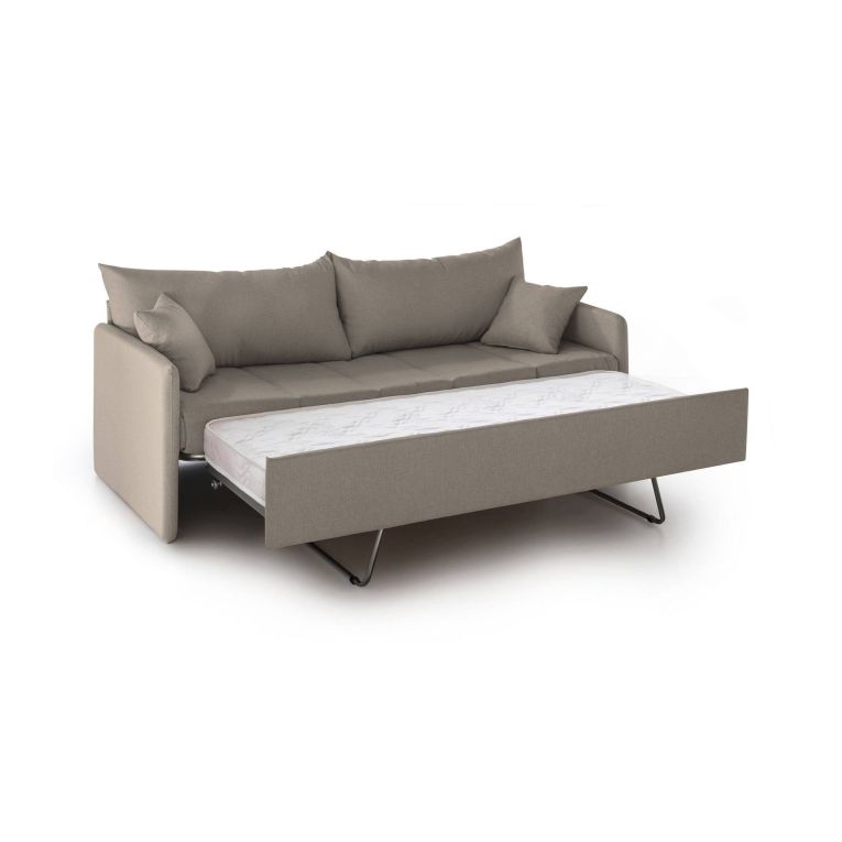 Divano Letto 3 Posti Grigio Tortora Sfoderabile Lavabile 205x86 cm, Idrorepellente Letto Estraibile Materasso Incluso Made in Italy - Avellana