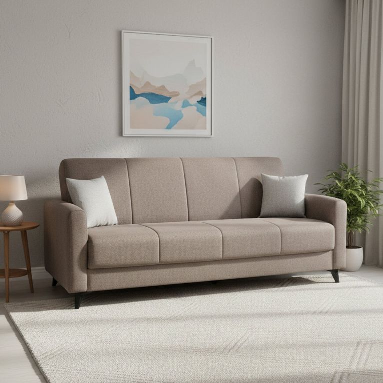 Divano Letto 3 Posti Marrone Contenitore di Apertura Click-clack 220x90 cm, Lavabile - Mulazzo