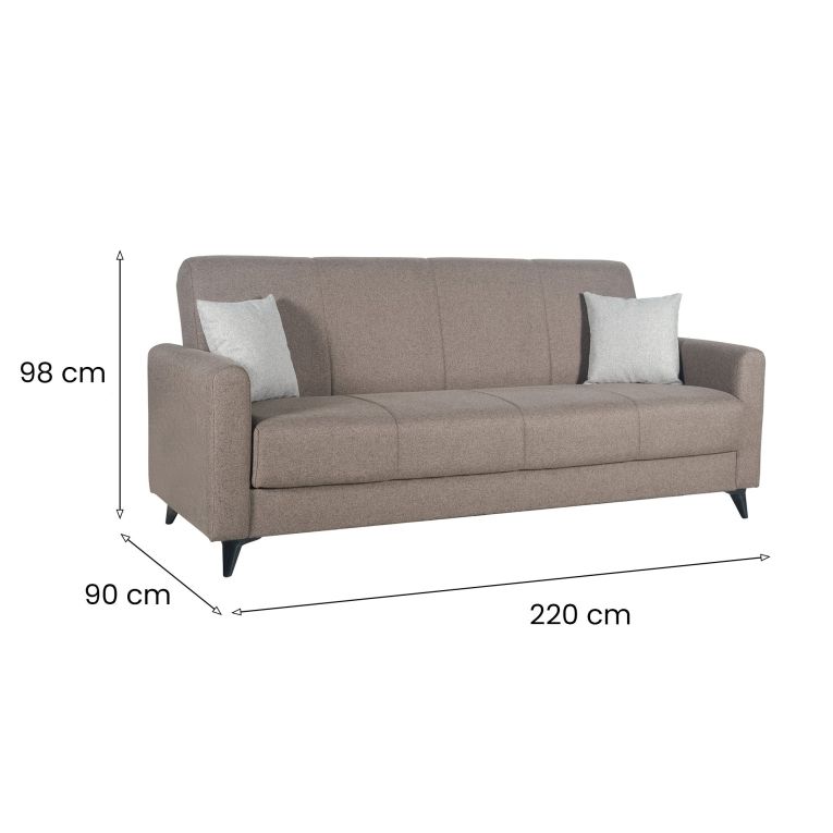 Divano Letto 3 Posti Marrone Contenitore di Apertura Click-clack 220x90 cm, Lavabile - Mulazzo