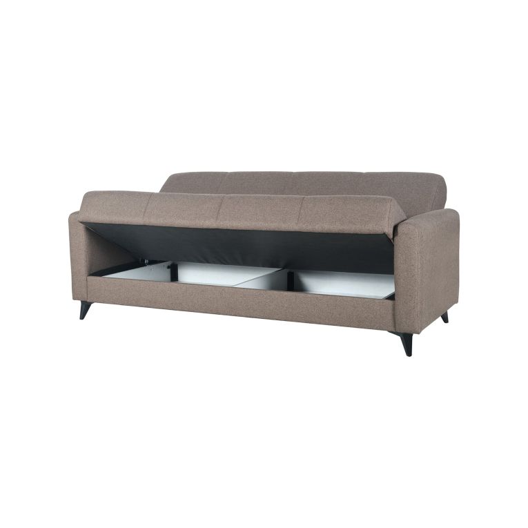 Divano Letto 3 Posti Marrone Contenitore di Apertura Click-clack 220x90 cm, Lavabile - Mulazzo