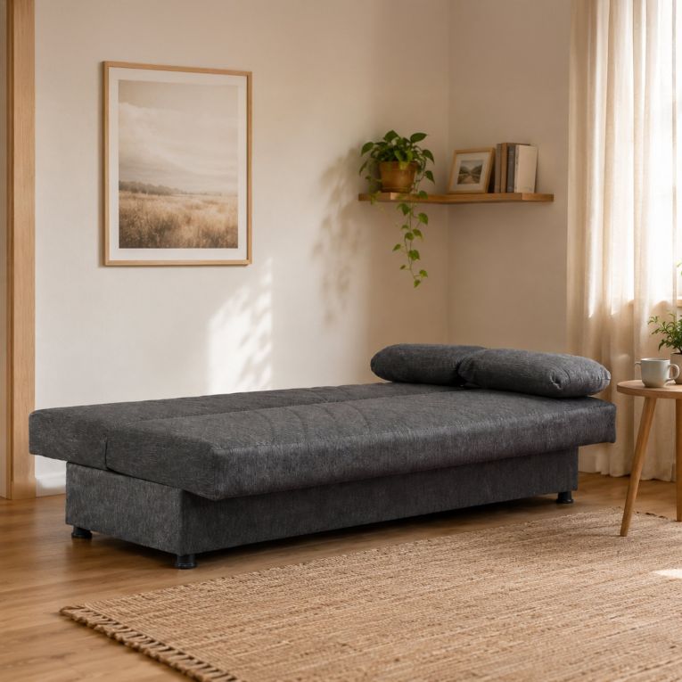 Divano Letto 3 Posti Marrone Contenitore Reclinabile 181x81 cm, Cuscini Inclusi - Apicella