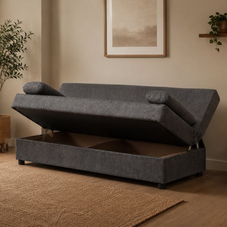 Divano Letto 3 Posti Marrone Contenitore Reclinabile 181x81 cm, Cuscini Inclusi - Apicella