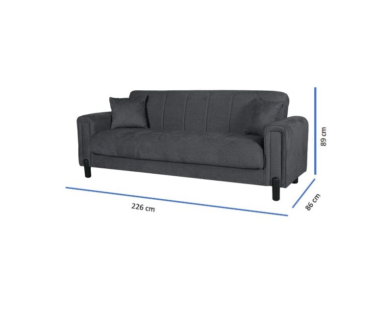 Divano Letto 3 Posti Nero Antracite Contenitore 226x86 cm, Lavabile - Papozze