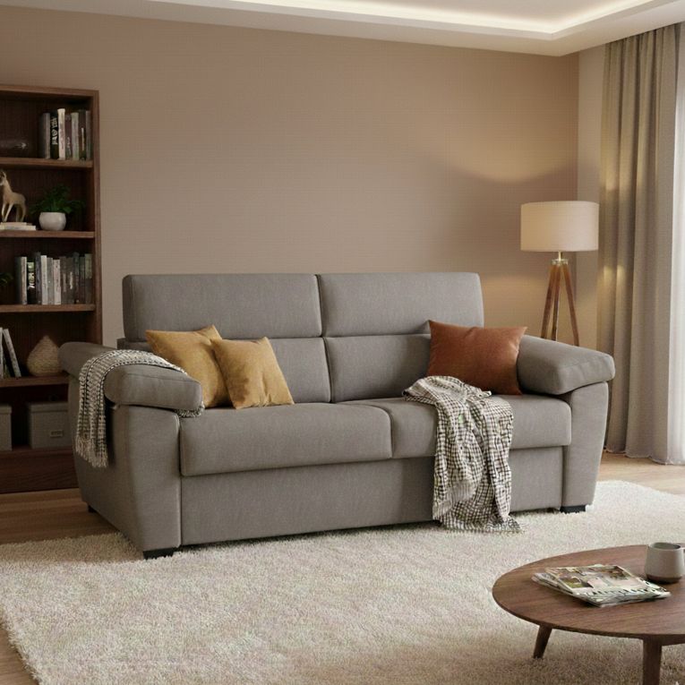 Divano letto 3 posti Paceco, 225x95 h100 cm, Tortora