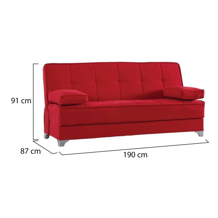 Divano letto 3 posti rosso 190x87cm - Andrey