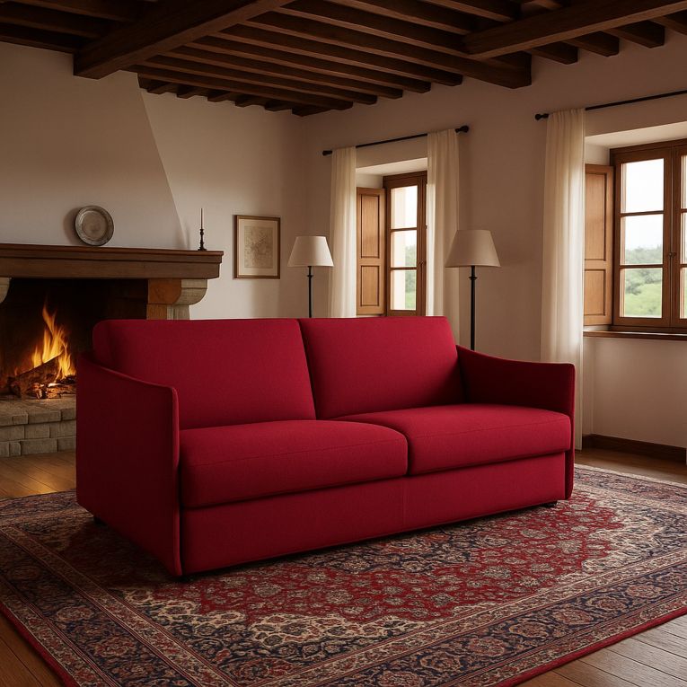 Divano Letto 3 Posti Rosso Sfoderabile Contenitore 200x95 cm, Lavabile Made in Italy - Cecina