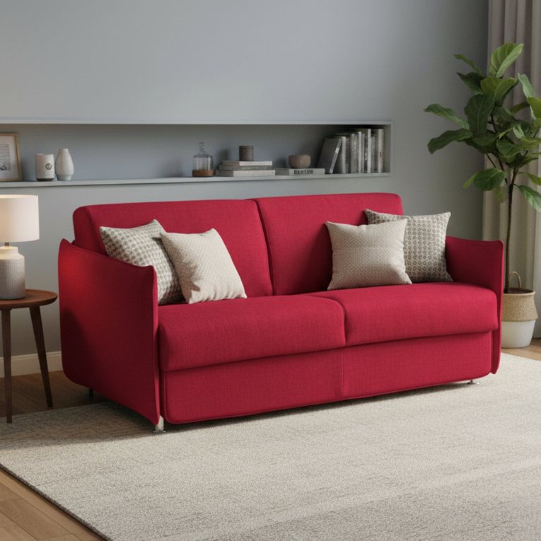 Divano Letto 3 Posti Rosso Sfoderabile Contenitore 200x95 cm, Lavabile Made in Italy - Gravere