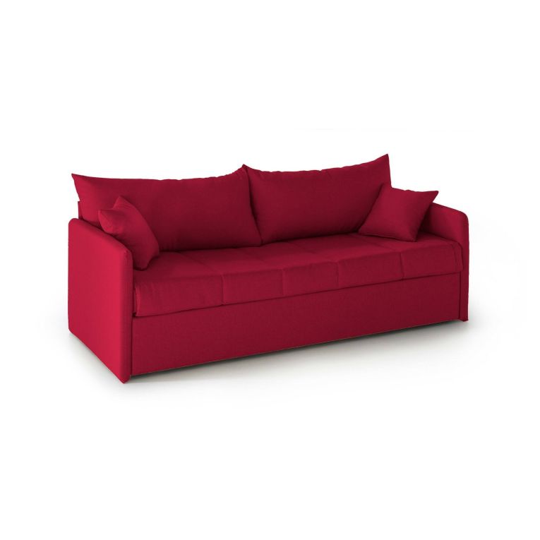 Divano Letto 3 Posti Rosso Sfoderabile Lavabile 205x86 cm, Idrorepellente Letto Estraibile Materasso Incluso Made in Italy - Avellana