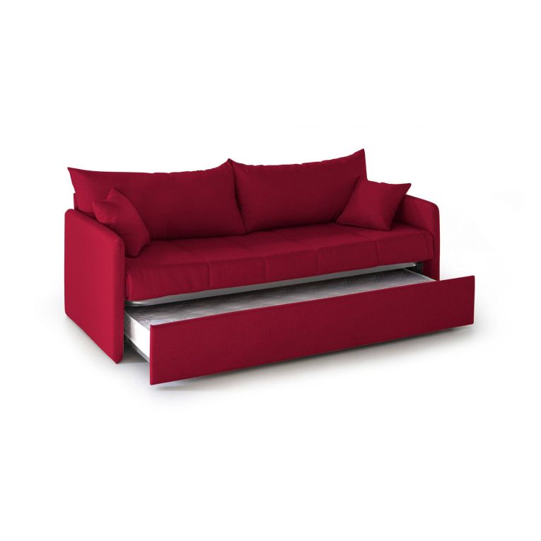 Divano Letto 3 Posti Rosso Sfoderabile Lavabile 205x86 cm, Idrorepellente Letto Estraibile Materasso Incluso Made in Italy - Avellana