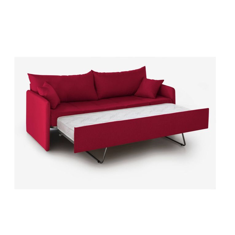 Divano Letto 3 Posti Rosso Sfoderabile Lavabile 205x86 cm, Idrorepellente Letto Estraibile Materasso Incluso Made in Italy - Avellana