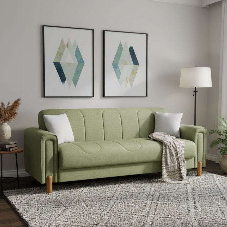 Divano Letto 3 Posti Verde Contenitore di Apertura Click-clack 226x86 cm, Lavabile - Papozze
