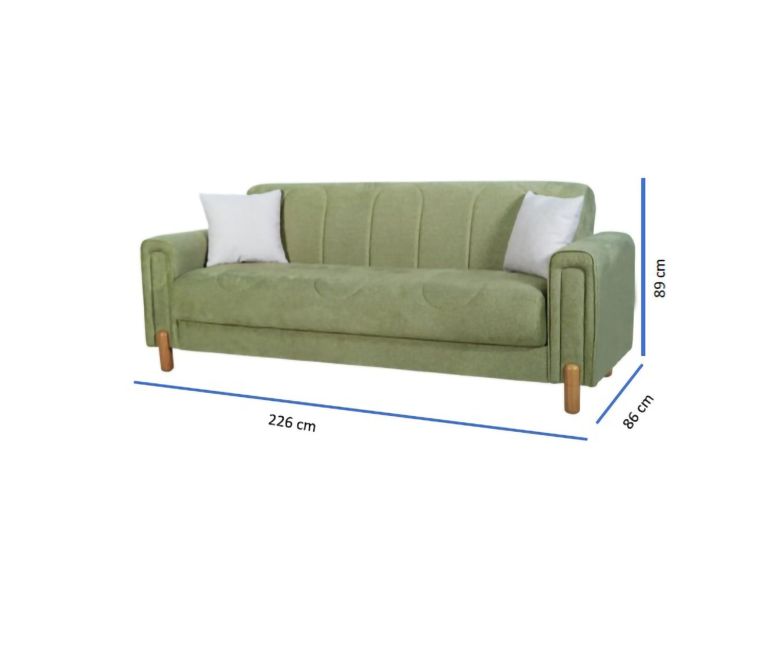 Divano Letto 3 Posti Verde Contenitore di Apertura Click-clack 226x86 cm, Lavabile - Papozze