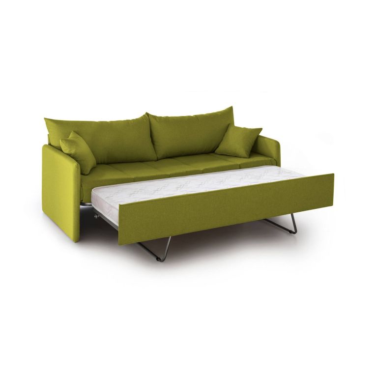 Divano Letto 3 Posti Verde Sfoderabile Lavabile 205x86 cm, Idrorepellente Letto Estraibile Made in Italy - Avellana