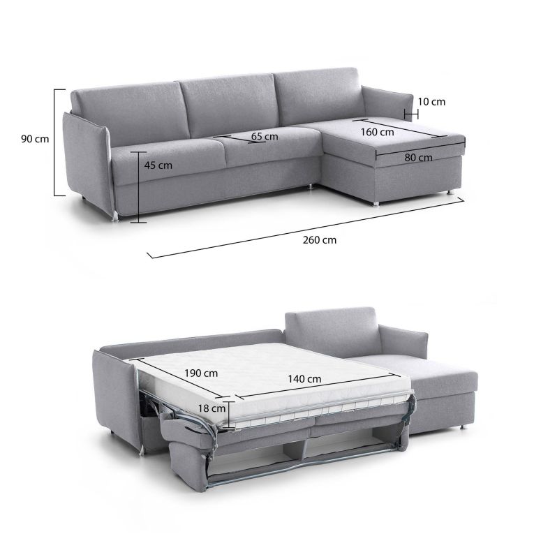 Divano letto 4 posti grigio 260x160cm - Sumirago