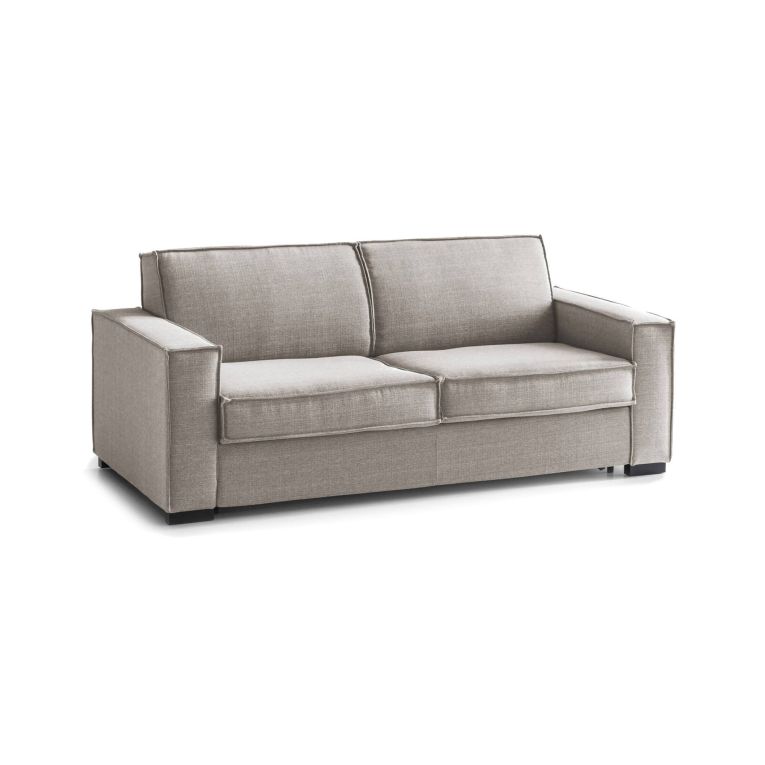 Divano Letto Abigail, Divano a 2 posti Large, 100% Made in Italy, Sofà Soggiorno con apertura girevole, in tessuto imbottito, con Braccioli standard, Cm 200x95h90, Tortora
