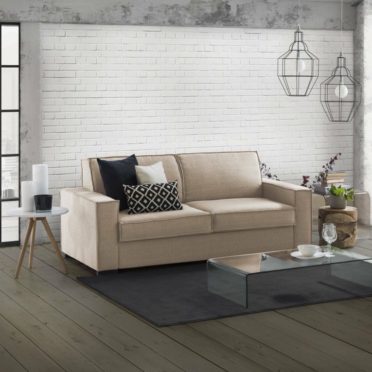 Divano Letto Adalgisa, Divano a 3 posti, 100% Made in Italy, Sofà Soggiorno con apertura girevole, in tessuto imbottito, con Braccioli standard, Cm 220x95h90, Beige