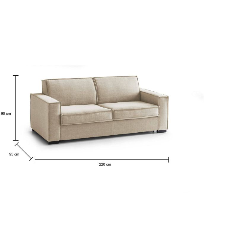 Divano Letto Adalgisa, Divano a 3 posti, 100% Made in Italy, Sofà Soggiorno con apertura girevole, in tessuto imbottito, con Braccioli standard, Cm 220x95h90, Beige
