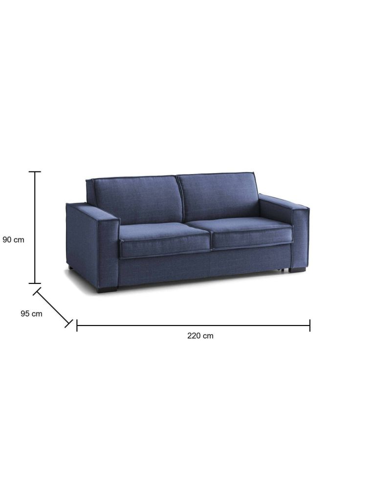 Divano Letto Adalgisa, Divano a 3 posti, 100% Made in Italy, Sofà Soggiorno con apertura girevole, in tessuto imbottito, con Braccioli standard, Cm 220x95h90, Blu