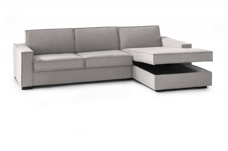 Divano Letto Adela, Divano ad angolo, 100% Made in Italy, Sofà con apertura girevole, Penisola contenitore Destra, con Braccioli standard, Cm 280x95h90, Grigio