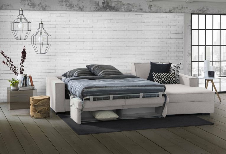 Divano Letto Adela, Divano ad angolo, 100% Made in Italy, Sofà con apertura girevole, Penisola contenitore Destra, con Braccioli standard, Cm 280x95h90, Grigio