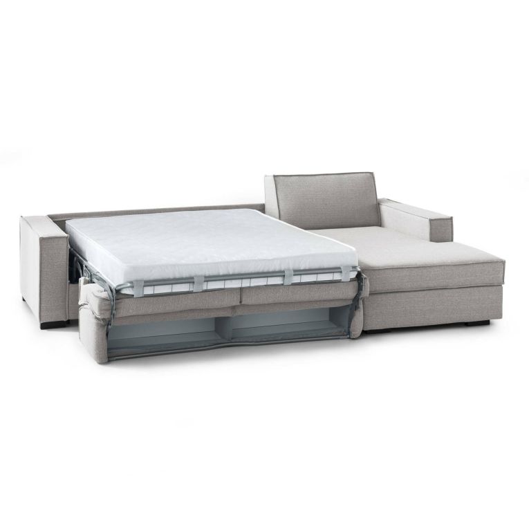 Divano Letto Adelia, Divano ad angolo, 100% Made in Italy, Sofà con apertura girevole, Penisola contenitore Destra, con Braccioli slim, Cm 260x95h90, Grigio