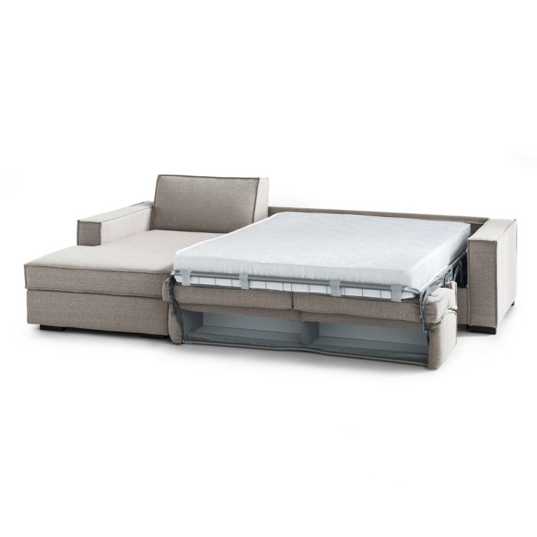 Divano Letto Adelina, Divano ad angolo, 100% Made in Italy, Sofà con apertura girevole, Penisola contenitore Sinistra, con Braccioli standard, Cm 280x95h90, Tortora