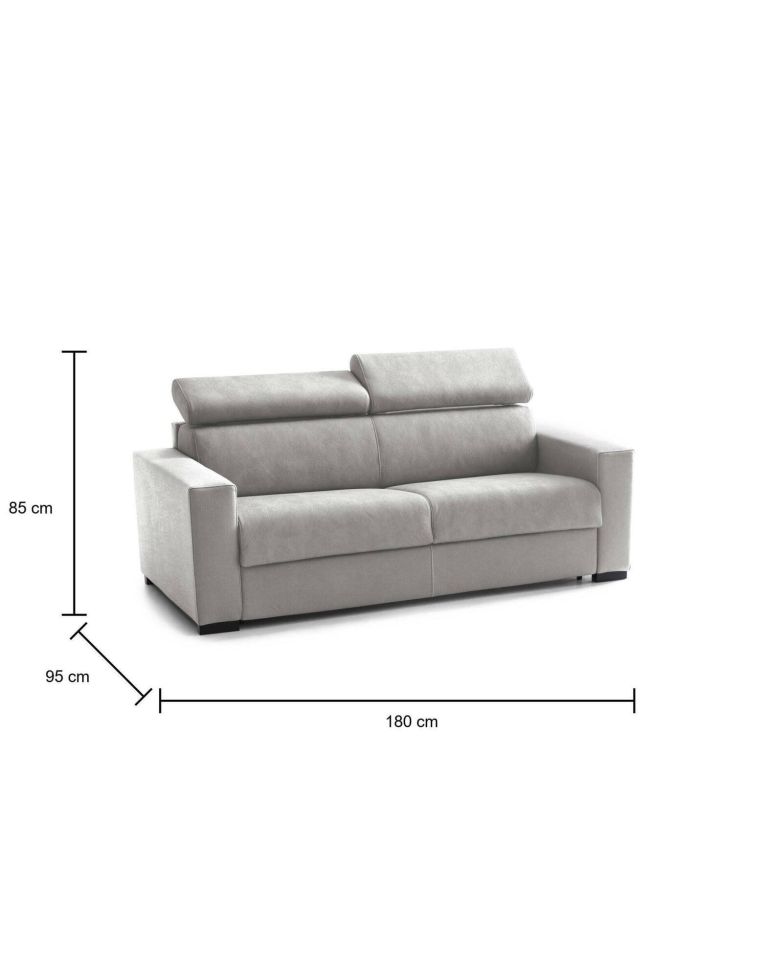 Divano Letto Afra, Divano a 2 posti, 100% Made in Italy, Sofà Soggiorno con apertura girevole, con poggiatesta regolabili e Braccioli standard, Cm 180x95h85, Grigio