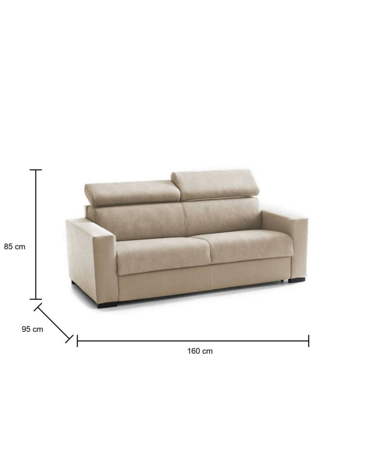 Divano Letto Agostina, Divano a 2 posti, 100% Made in Italy, Sofà Soggiorno con apertura girevole, con poggiatesta regolabili e Braccioli slim, Cm 160x95h85, Beige