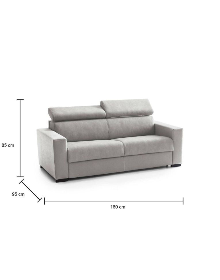 Divano Letto Agostina, Divano a 2 posti, 100% Made in Italy, Sofà Soggiorno con apertura girevole, con poggiatesta regolabili e Braccioli slim, Cm 160x95h85, Grigio