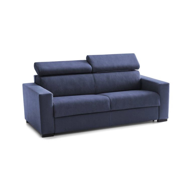 Divano Letto Aisha, Divano a 3 posti, 100% Made in Italy, Sofà Soggiorno con apertura girevole, con poggiatesta regolabili e Braccioli slim, Cm 200x95h85, Blu