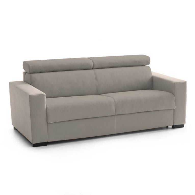Divano Letto Aisha, Divano a 3 posti, 100% Made in Italy, Sofà Soggiorno con apertura girevole, con poggiatesta regolabili e Braccioli slim, Cm 200x95h85, Tortora