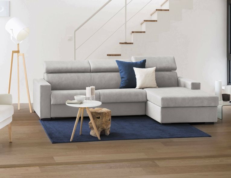 Divano Letto Alberta, Divano ad angolo, 100% Made in Italy, Sofà con apertura girevole, con Penisola contenitore Destra, con Braccioli standard, Cm 280x95h85, Grigio