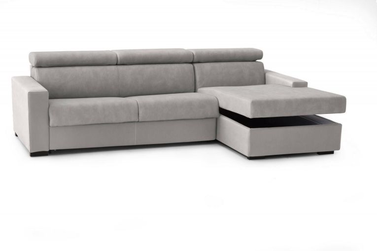 Divano Letto Alberta, Divano ad angolo, 100% Made in Italy, Sofà con apertura girevole, con Penisola contenitore Destra, con Braccioli standard, Cm 280x95h85, Grigio