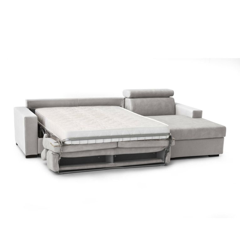 Divano Letto Alberta, Divano ad angolo, 100% Made in Italy, Sofà con apertura girevole, con Penisola contenitore Destra, con Braccioli standard, Cm 280x95h85, Grigio