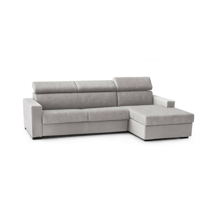 Divano Letto Alceste, Divano ad angolo, 100% Made in Italy, Sofà con apertura girevole, con Penisola contenitore Destra, con Braccioli slim, Cm 260x95h85, Grigio