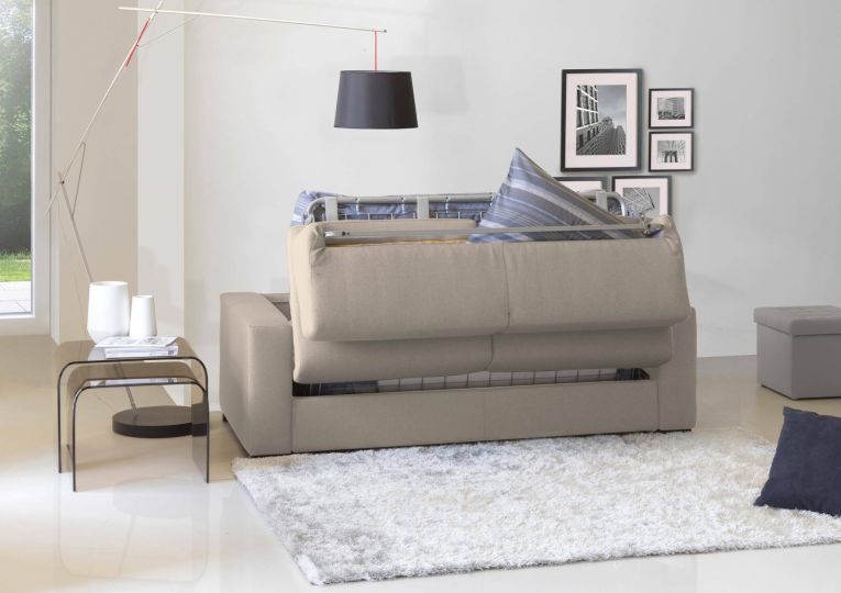 Divano Letto Alceste, Divano ad angolo, 100% Made in Italy, Sofà con apertura girevole, con Penisola contenitore Destra, con Braccioli slim, Cm 260x95h85, Tortora