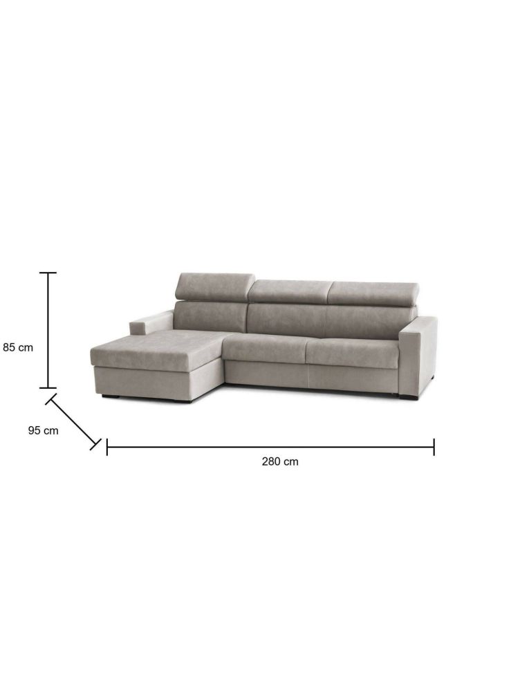 Divano Letto Alda, Divano ad angolo, 100% Made in Italy, Sofà con apertura girevole, con Penisola contenitore Sinistra, con Braccioli standard, Cm 280x95h85, Tortora