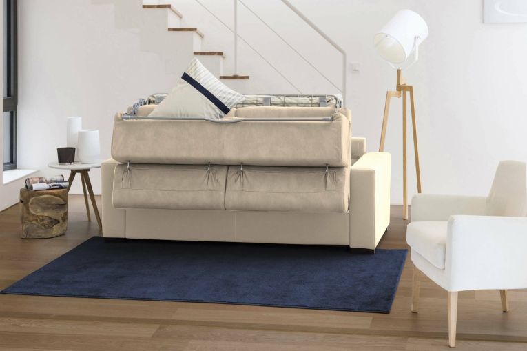 Divano Letto Aleandra, Divano ad angolo, 100% Made in Italy, Sofà con apertura girevole, con Penisola contenitore Sinistra, con Braccioli slim, Cm 260x95h85, Beige