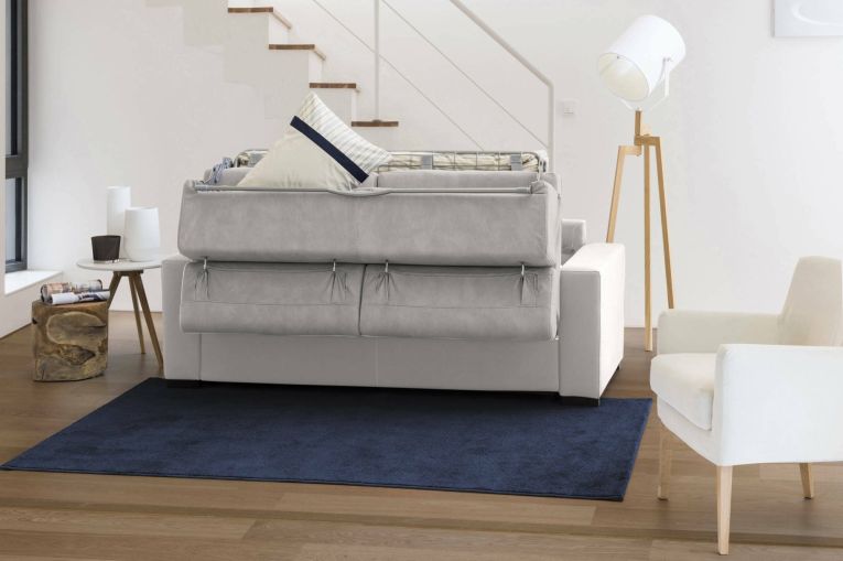 Divano Letto Aleandra, Divano ad angolo, 100% Made in Italy, Sofà con apertura girevole, con Penisola contenitore Sinistra, con Braccioli slim, Cm 260x95h85, Grigio