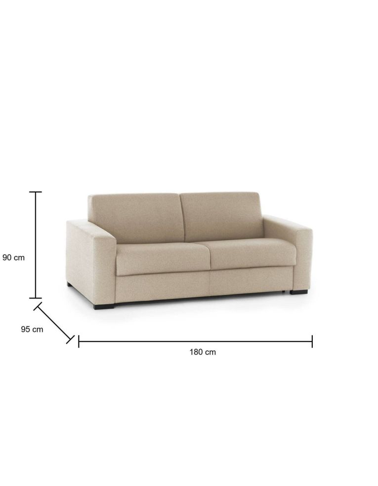 Divano Letto Aleida, Divano a 2 posti, 100% Made in Italy, Sofà Soggiorno con apertura girevole, in tessuto imbottito, con Braccioli standard, Cm 180x95h90, Beige
