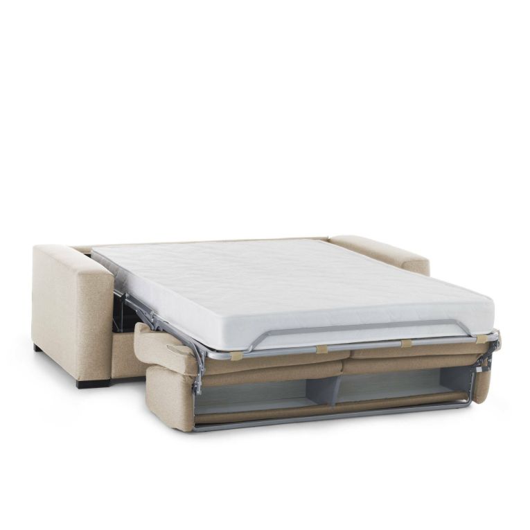 Divano Letto Alexis, Divano a 2 posti Large, 100% Made in Italy, Sofà Soggiorno con apertura girevole, in tessuto imbottito, con Braccioli standard, Cm 200x95h90, Beige