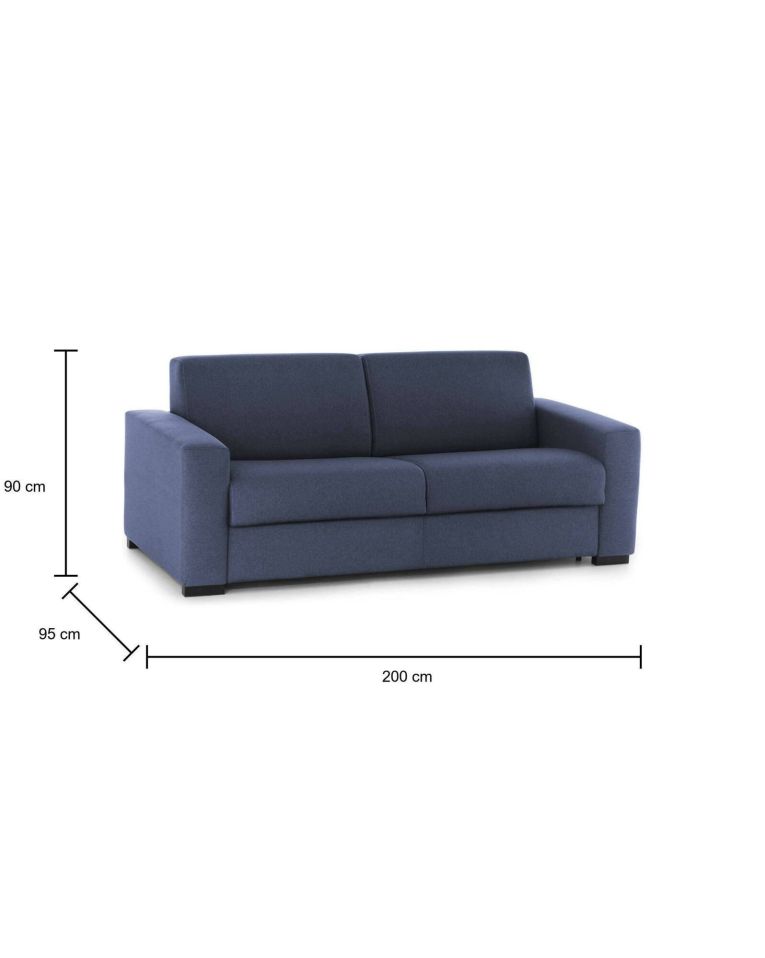 Divano Letto Alexis, Divano a 2 posti Large, 100% Made in Italy, Sofà Soggiorno con apertura girevole, in tessuto imbottito, con Braccioli standard, Cm 200x95h90, Blu