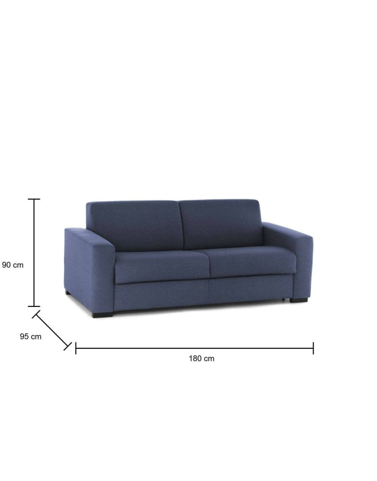 Divano Letto Algisa, Divano a 2 posti Large, 100% Made in Italy, Sofà Soggiorno con apertura girevole, in tessuto imbottito, con Braccioli slim, Cm 180x95h90, Blu