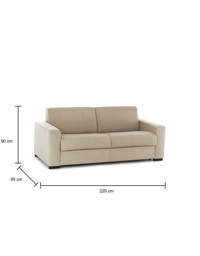Divano Letto Aliana, Divano a 3 posti, 100% Made in Italy, Sofà Soggiorno con apertura girevole, in tessuto imbottito, con Braccioli standard, Cm 220x95h90, Beige